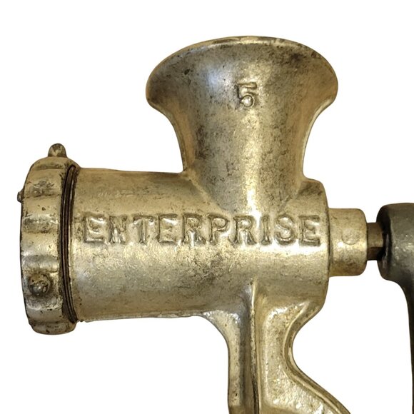 Vintage Antique Enterprise No #5 Tinned Cast Iron Meat Grinder Made in USA - Picture 4 of 11